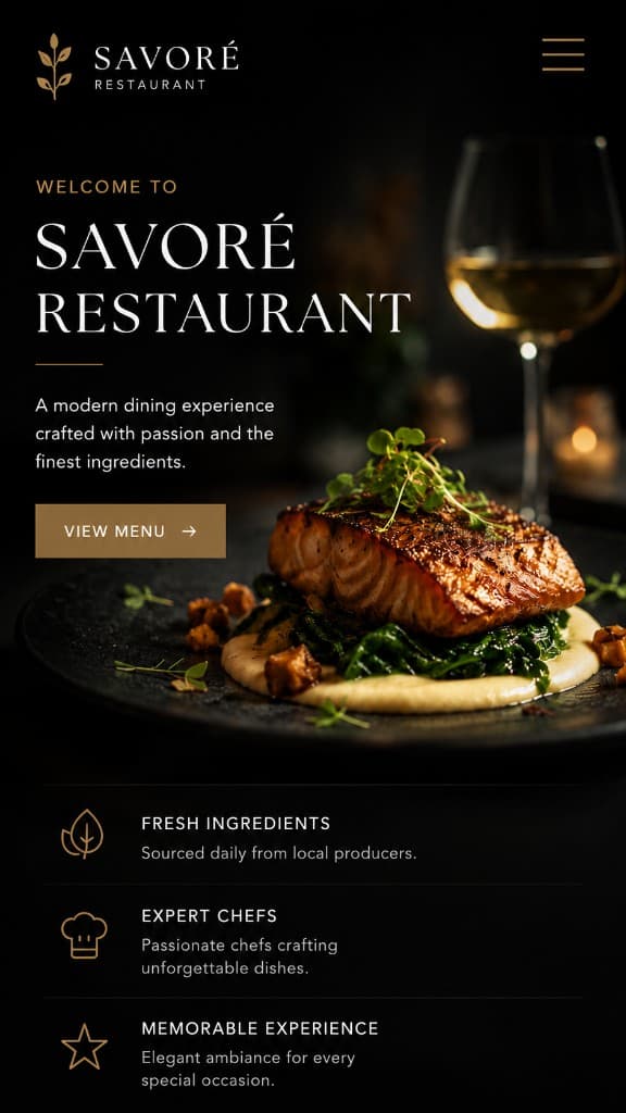 Savoré Restaurant mobile website design